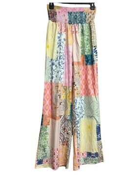 Multi-Color Patchwork Wide-Leg Pants